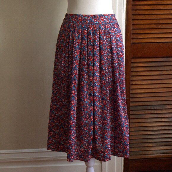 J. Crew Blue and Red Floral Midi Skirt 100% Cotton - Runs Big! - Picture 1 of 11
